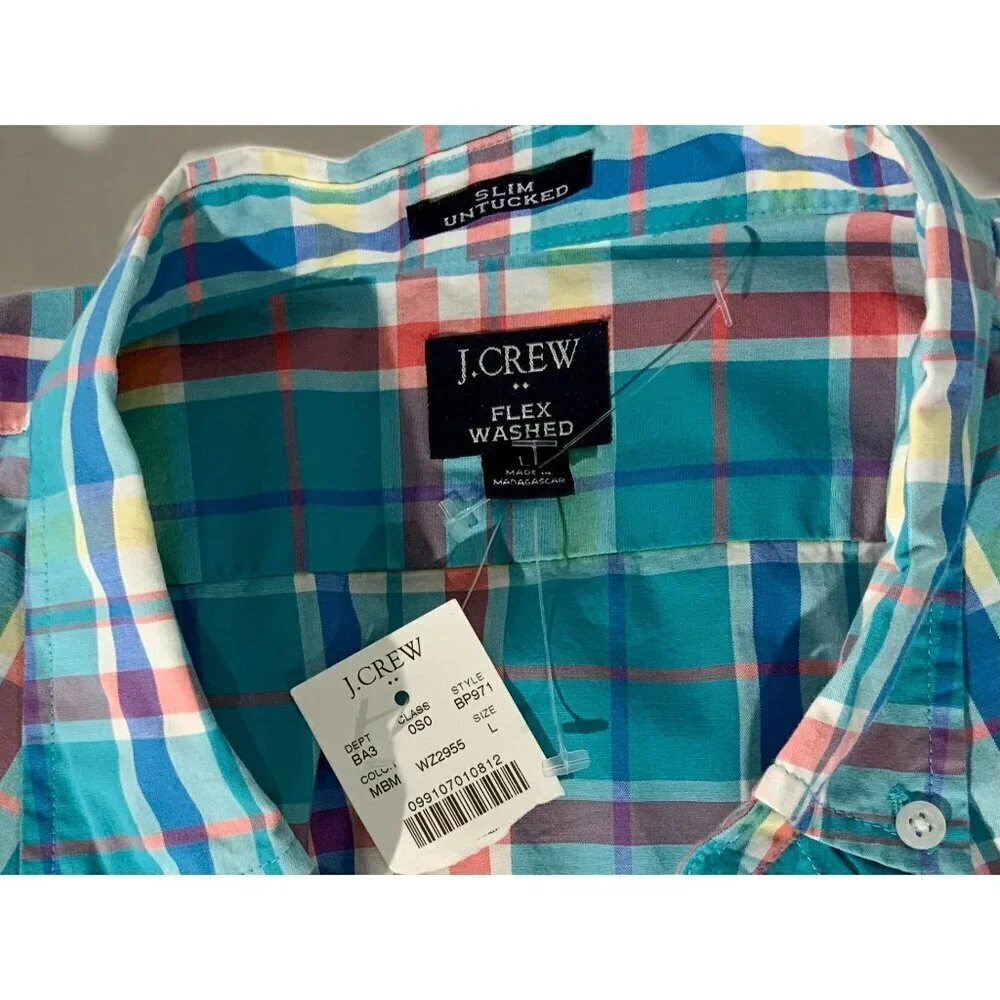J.Crew Flex Washed Plaid Slim Untucked Shirt Button Down Long Sleeve NEW Large